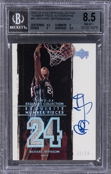 2003-04 UD "Exquisite Collection" Number Piece Autographs #RJ Richard Jefferson Signed Game Used Patch Card (#22/24) - BGS NM-MT+ 8.5/BGS 10